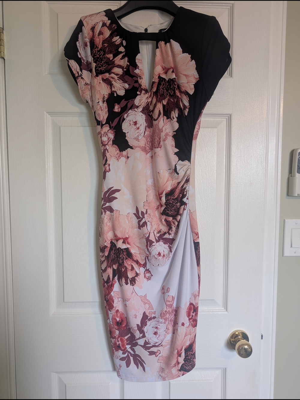 Le Chateau Pink, Purple and Black Floral Midi Dress